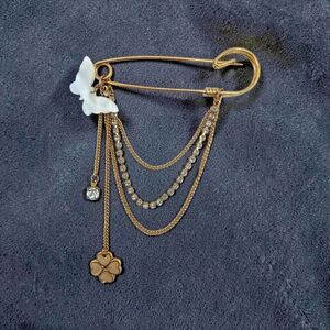 Safety Pin Brooch Draping Charm MOP Butterfly Rhinestone Clover Jewelry Pin